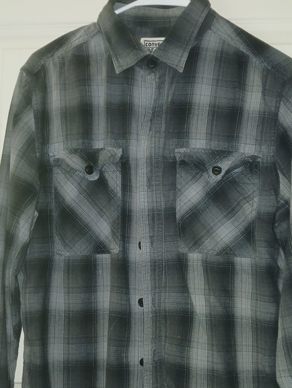 Converse Men’s Black Gray Plaid Button-Up Shirt